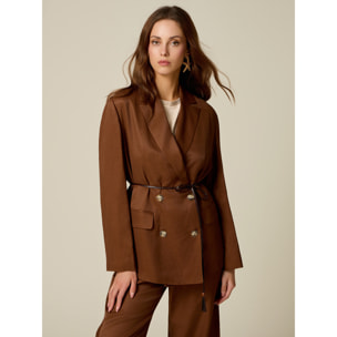 Oltre - Giacca blazer in twill misto lino - Marrone