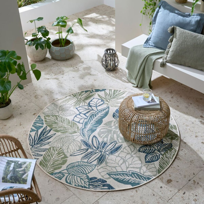 Tapis extérieur rond BELLA LEAF Bleu
