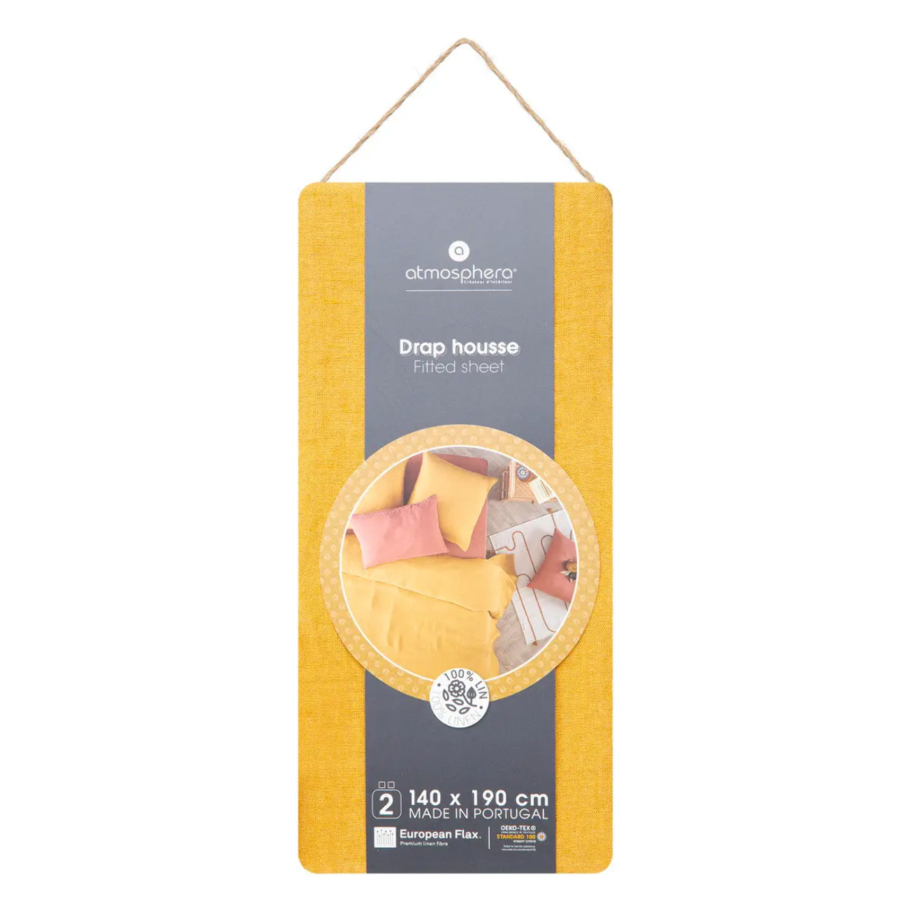 Drap-housse "Linah" - jaune ocre - lin lavé 140x190 cm