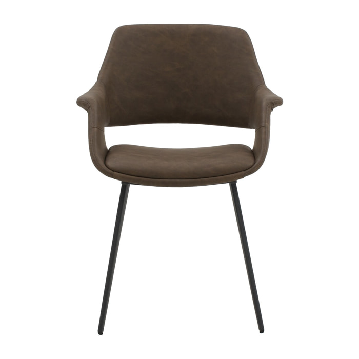 Set di 4 sedie EMBAJADORES in similpelle marrone e gambe in metallo nero, con braccioli