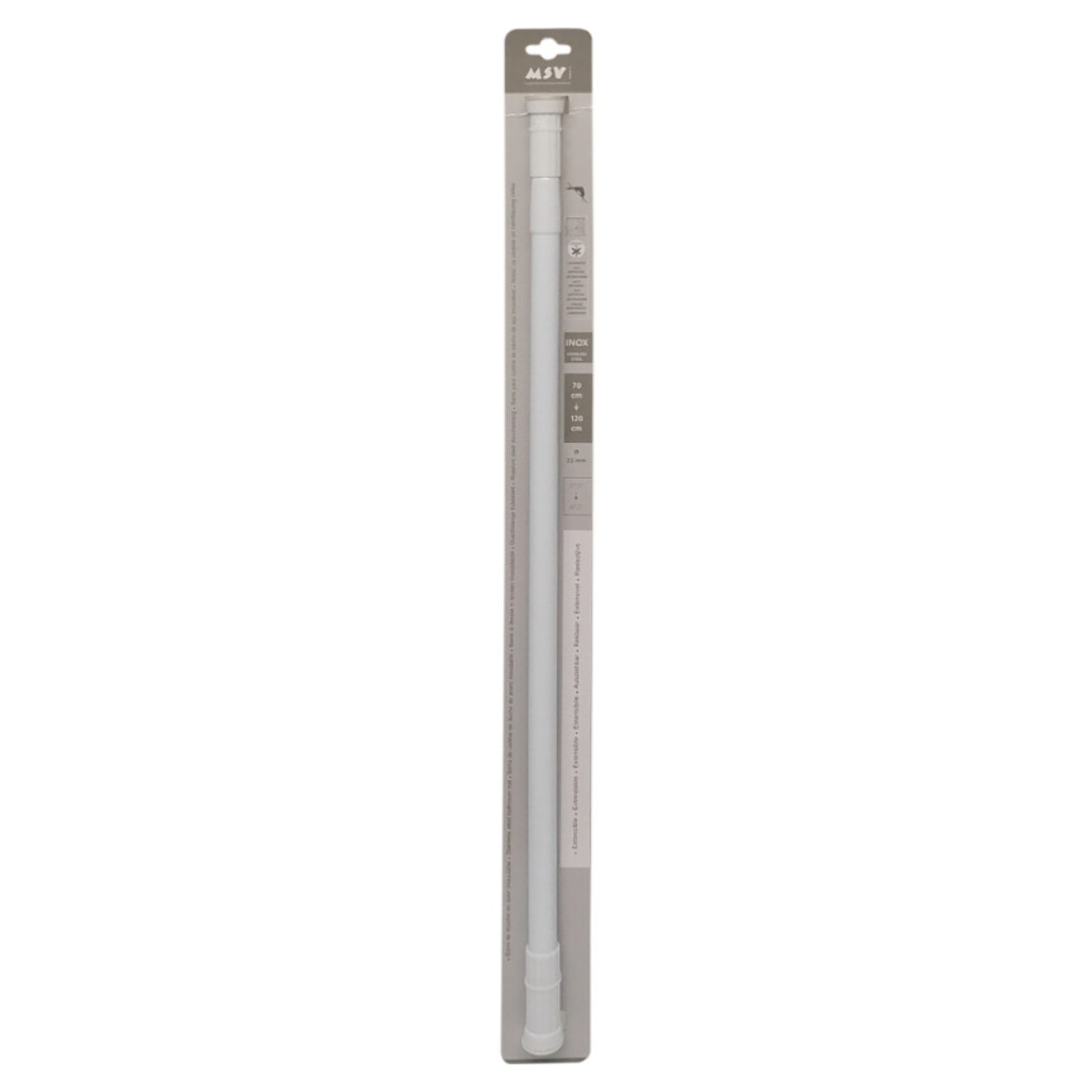 Barre tringle pour rideau de douche ou baignoire extensible Blanche 110-200cm MSV