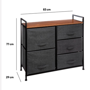 Rangement 5 tiroirs tissu gris anthracite