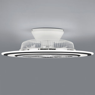 Flaga - Ventilatore e plafoniera LED Ã60 cm con bordo satinato nero, telecomando, dimmer, timer, luce notturna ed effetto stelle