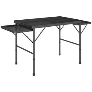 Table de camping pliante portable hauteur réglable 2 étagères piètement alu maille métal noir