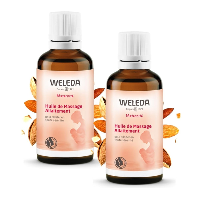 WELEDA - Duo Huile de Massage Allaitement- Pour allaiter en toute sérénité - Vegan*-  Certifié Natrue** -  Flacon 50 ml  x 2