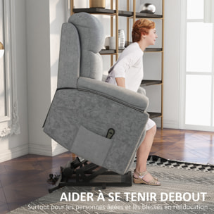 Fauteuil de massage releveur électrique - fauteuil inclinable avec repose-pied ajustable, télécommande - tissu aspect lin gris