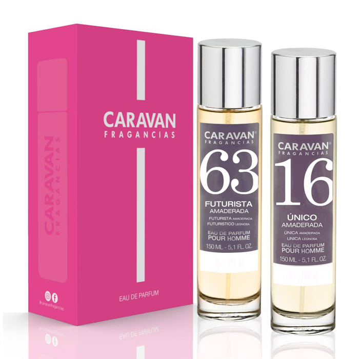 Caravan fragancias - caja de regalo con 2 perfumes: nº16 y nº63 de 150 ml, para hombre