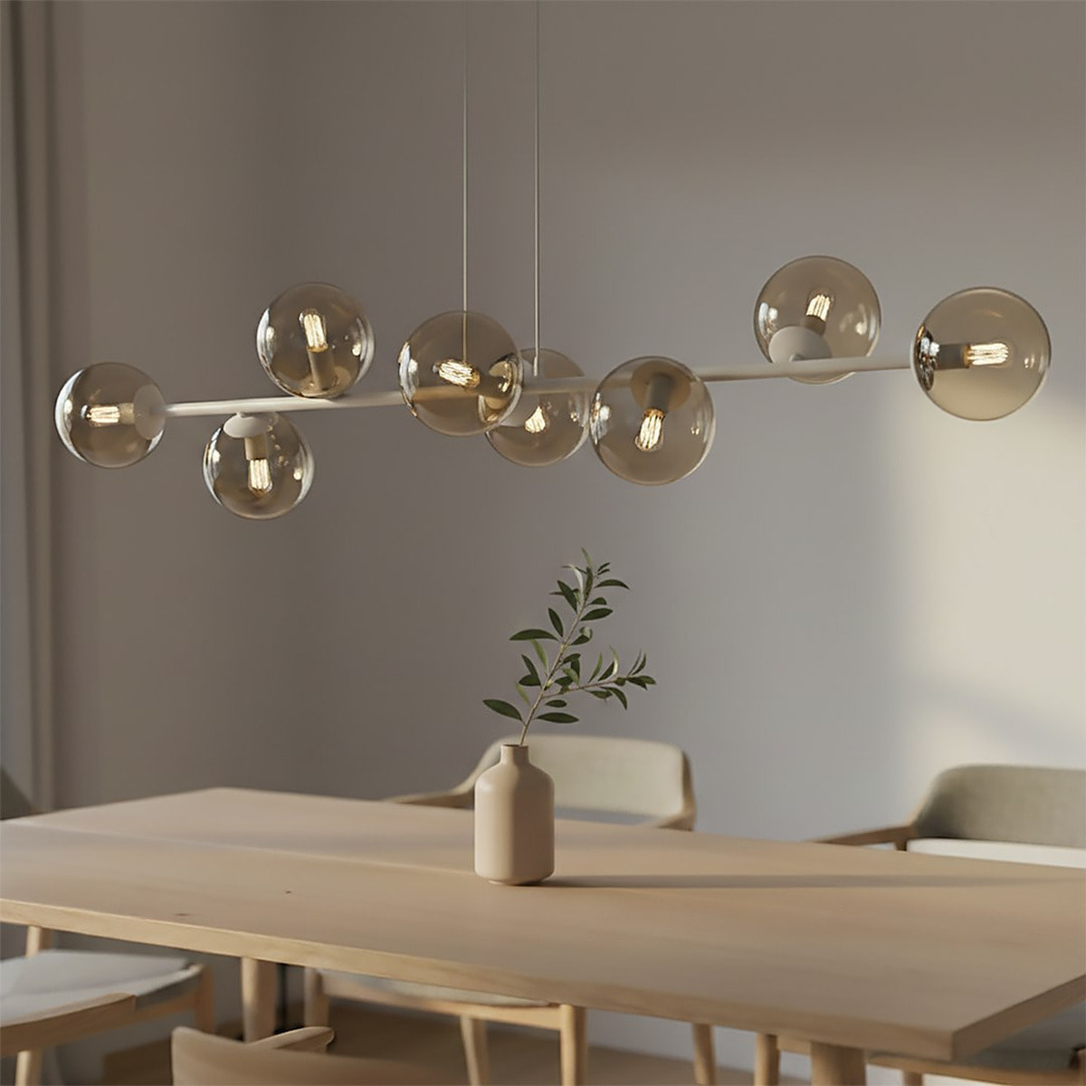 Lampada a sospensione Magnus in acciaio beige e vetro ambrato