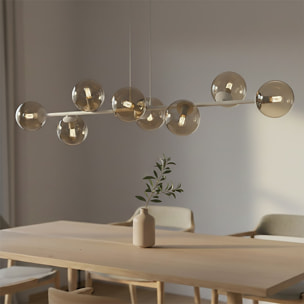 Lampada a sospensione Magnus in acciaio beige e vetro ambrato