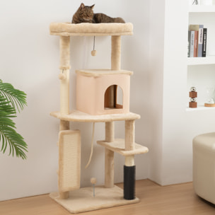 Árbol Rascador para Gatos Grande Altura 132 cm Árbol para Gatos Torre para Gatos con Plataformas Poste con Cepillo Bolas Colgantes y Almohadilla para Rascar Beige