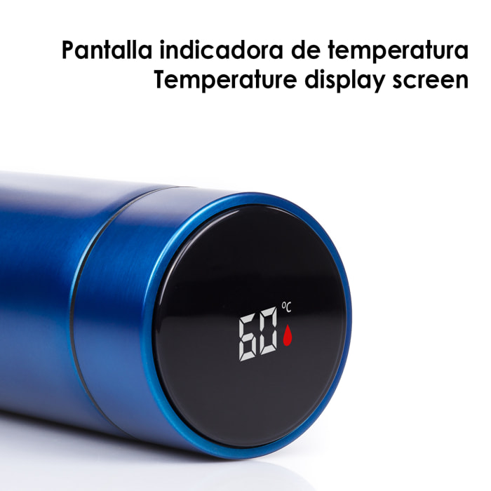 Termos sportivo da 500ml con indicatore di temperatura intelligente. Bottiglia d'acqua isolata sottovuoto, fino a 12 ore di mantenimento del calore.