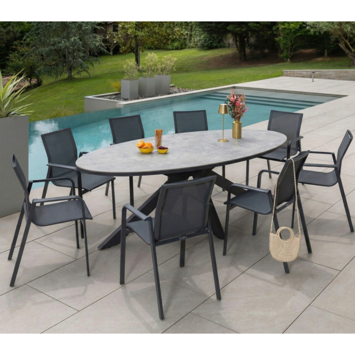 Ensemble table et chaises de jardin  - gris - CARMELORY ARDOISE