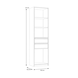 Bibliothèque 59 cm 4 niches 2 tiroirs décors blanc et chêne - BROOM