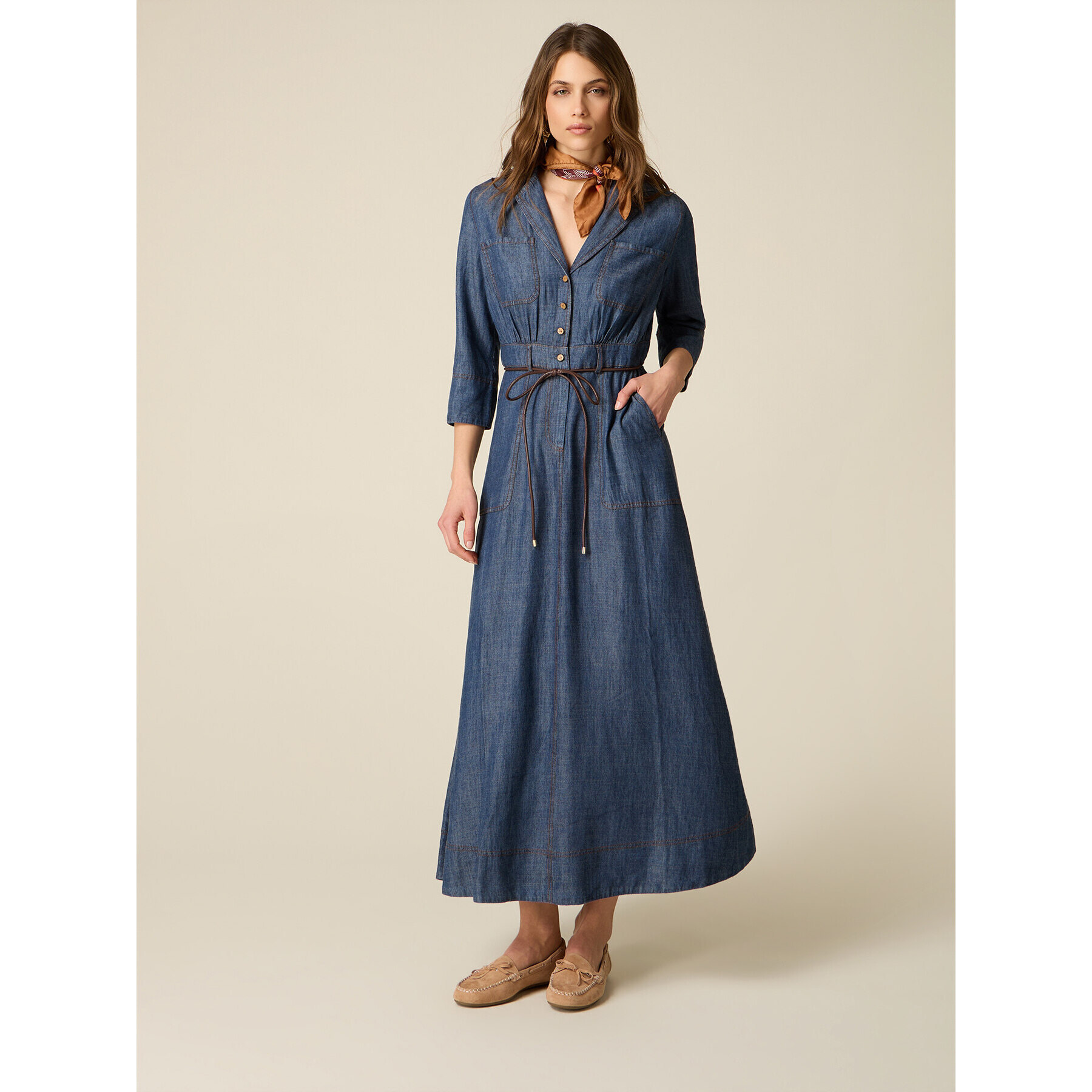 Oltre - Vestido largo efecto denim - Azul