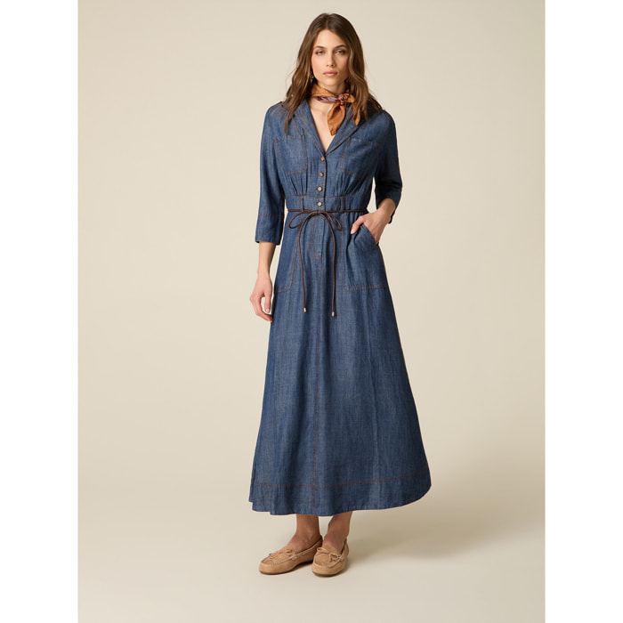 Oltre - Vestido largo efecto denim - Azul