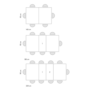 Tavolo CARRARA in legno, finitura grigio cemento e base in metallo verniciato antracite, allungabile 180×90 cm – 260×90 cm