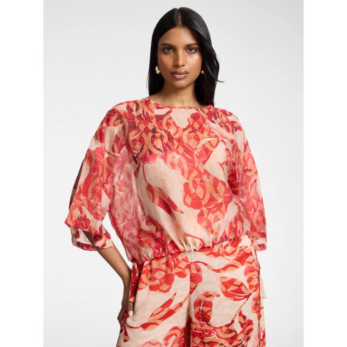 Elena Mirò - Blusa stampata con lacci - Rosso