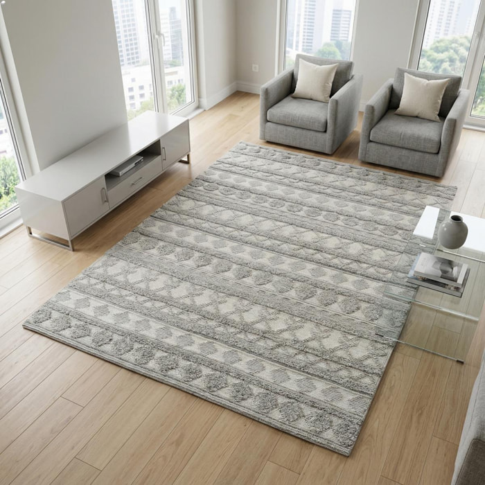 Tapis salon et chambre tissé en laine motif scandinave FUNI