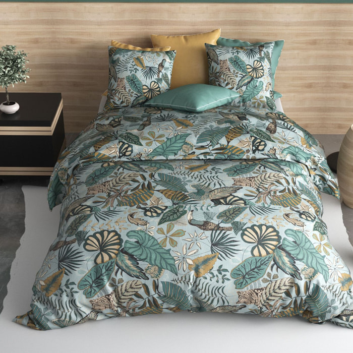 Parure housse de couette coton bleu