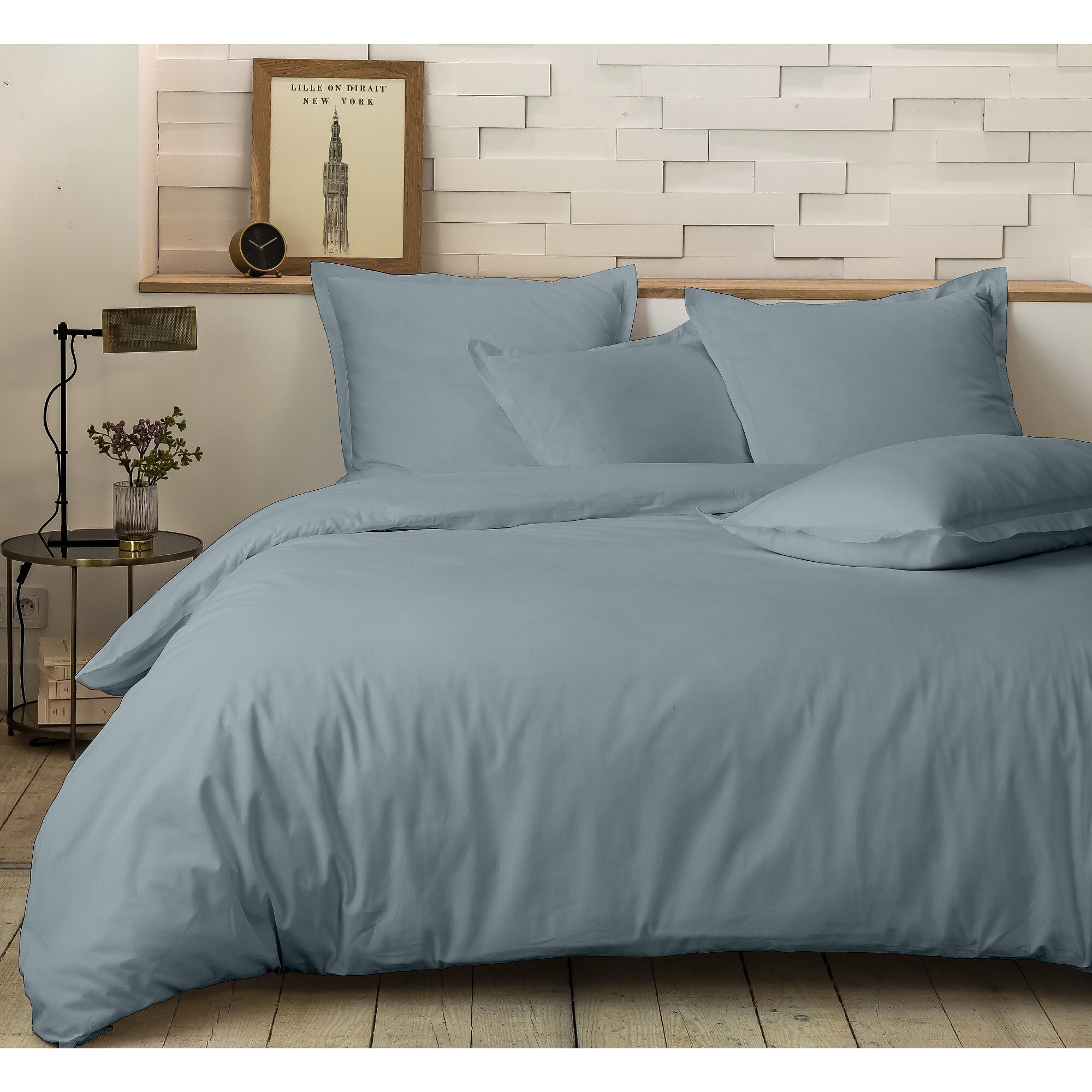 Parure housse de couette 3pcs 100% 100% percale de coton 80 fils_azur