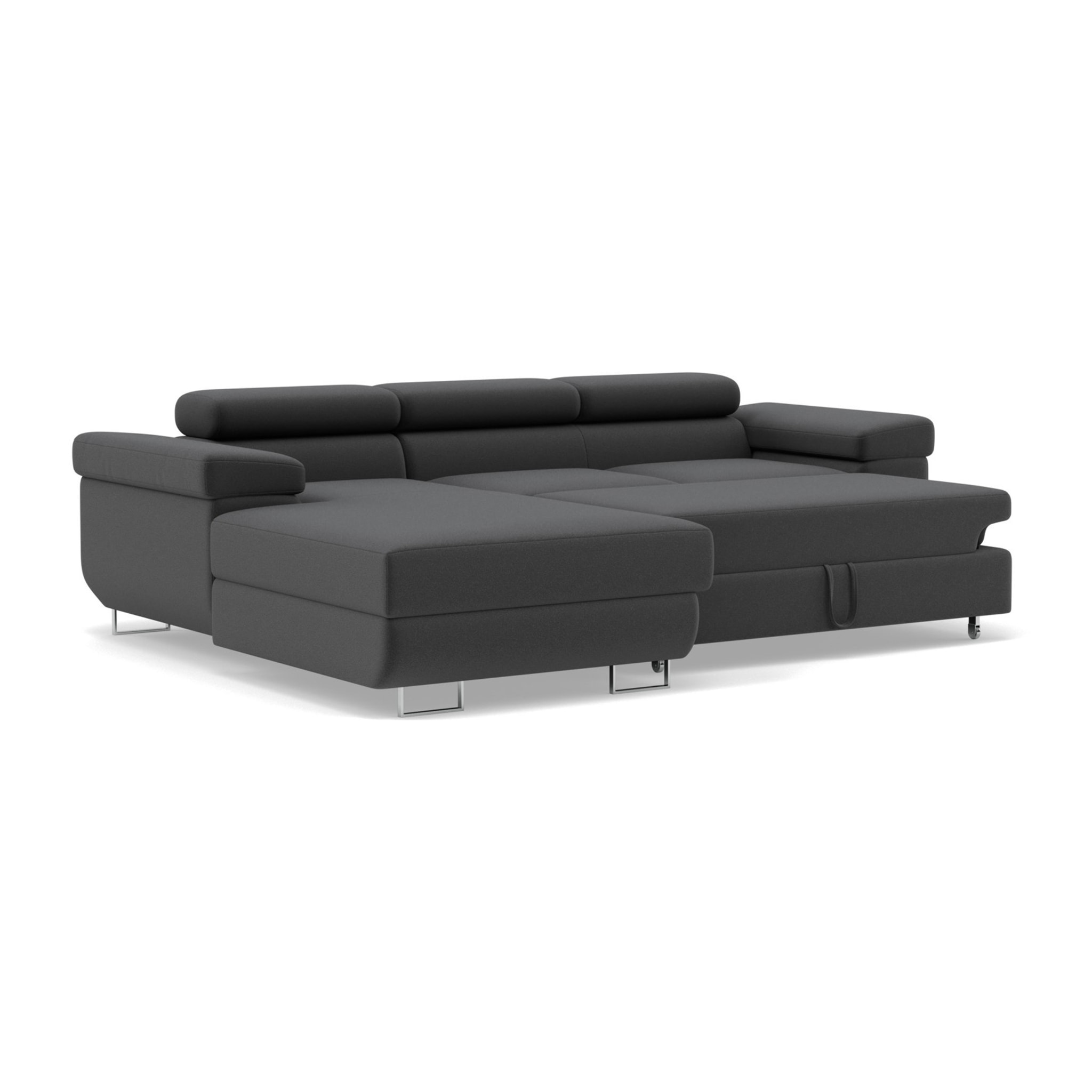 Pablo - canapé d'angle gauche - 6 places - convertible avec coffre et têtières réglables - en velours - Gris foncé