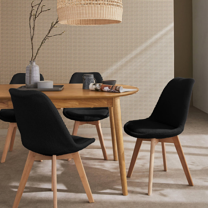 Lot de 4 chaises scandinaves NILS revêtement bouclette noire. pieds bois de hêtre. chaise 1 place