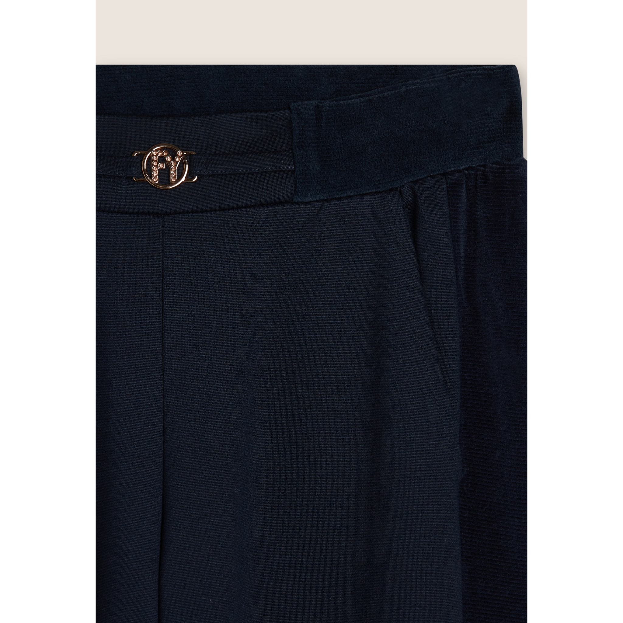 Pantaloni wide leg in viscosa con dettagli in ciniglia