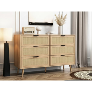 Commode en bois et cannage "Preston" - 120 x 40 x 75 cm - Beige