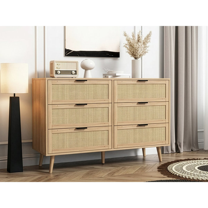 Commode en bois et cannage "Preston" - 120 x 40 x 75 cm - Beige