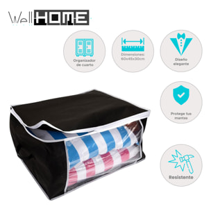 Well home bolsa de almacenamiento transparente, resistente y espaciosa 60x45x30cm color negro con ribetes blancos