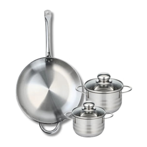 Ensemble de 1 Poêle de cuisson 32 cm et 2 faitouts 14 et 16 cm Elo Profi Brillant