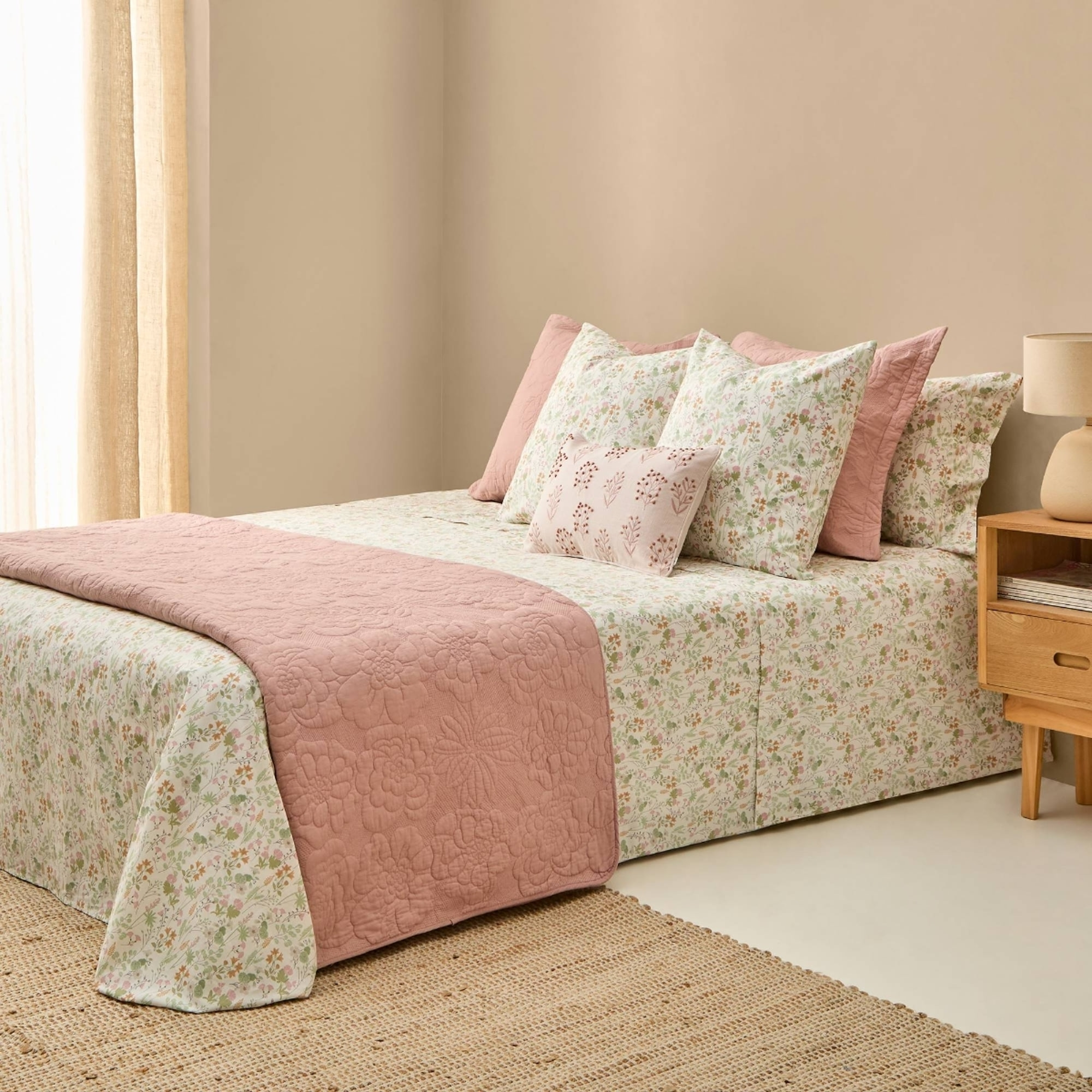 Funda nórdica algodón flores Ferda color verde 100% Algodón percal