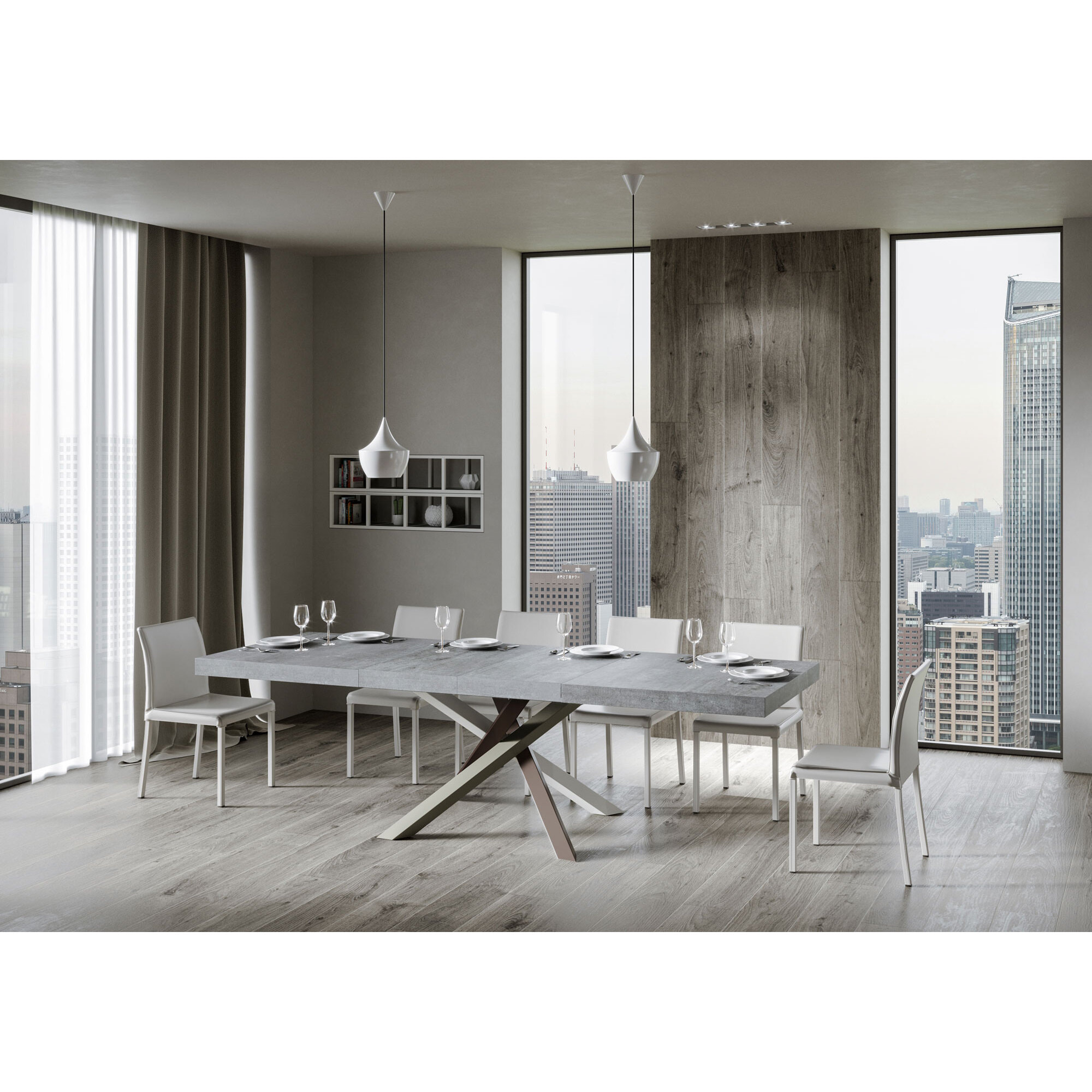 Table extensible 90x130/234 cm Volantis Premium Gris Béton cadre 4/C