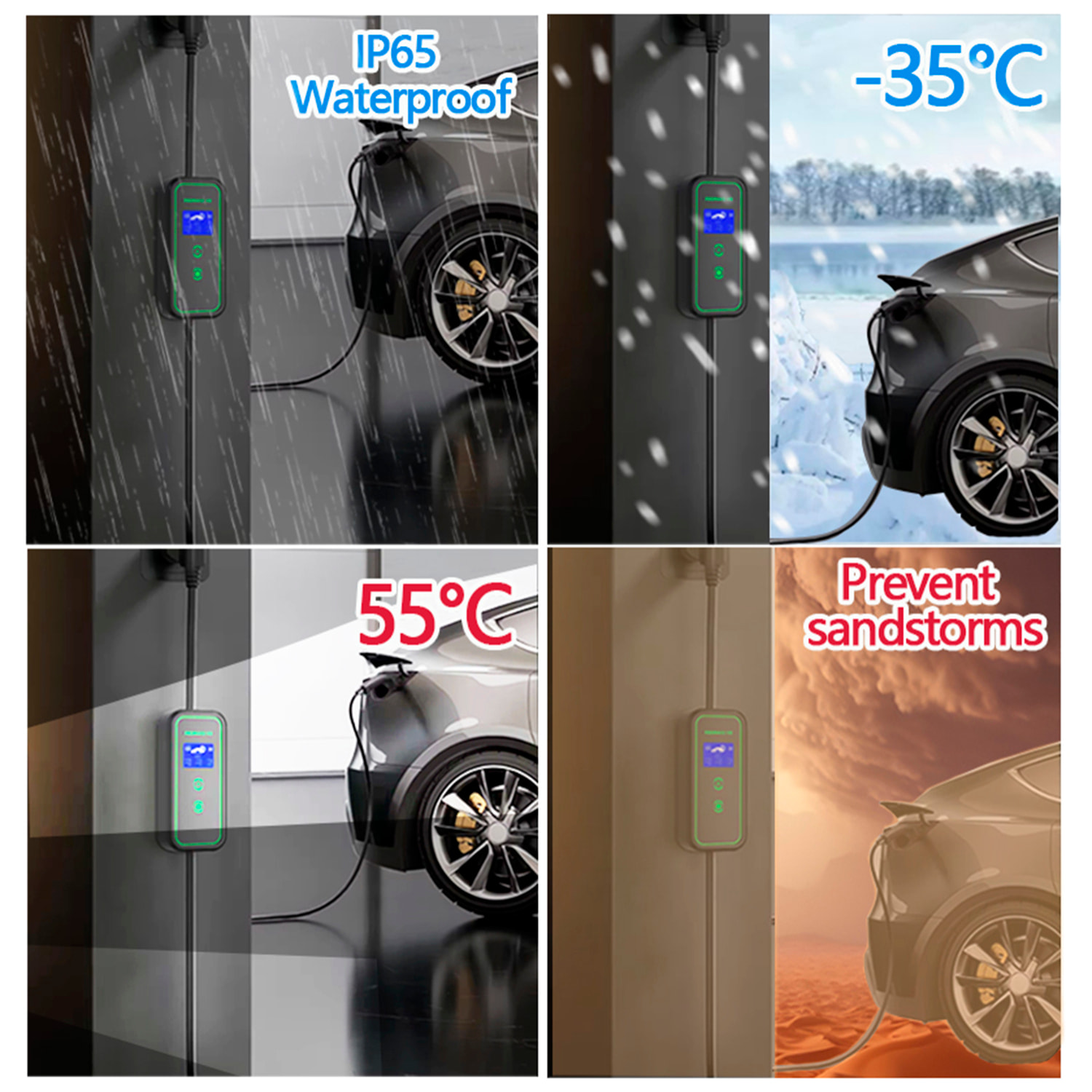 Caricatore trifase A01 per auto elettrica Tipo 2, EV e PHEV, con 16A e 11KW. App di controllo e schermo LCD.