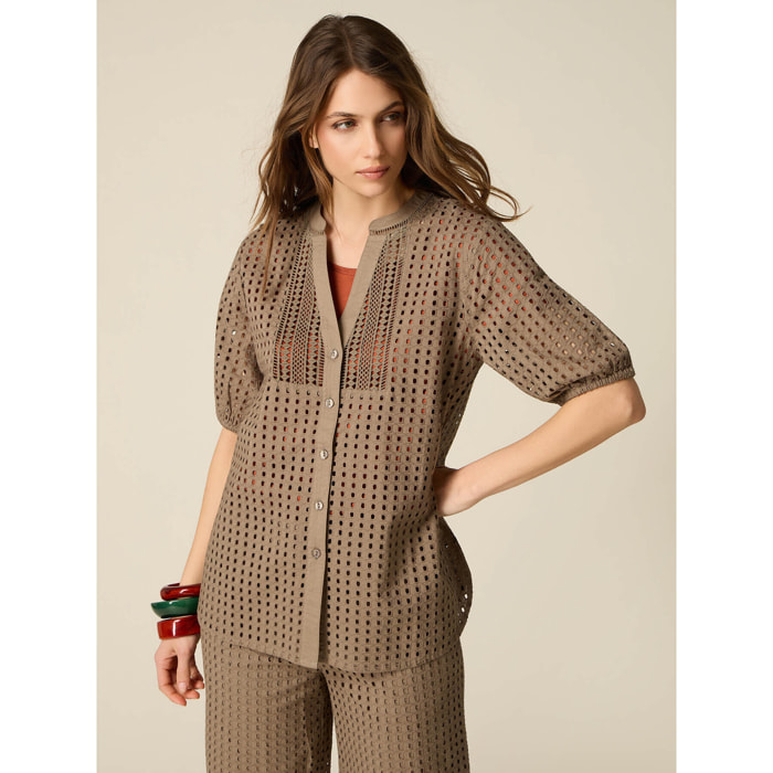 Oltre - Camicia in cotone traforato - Verde militare