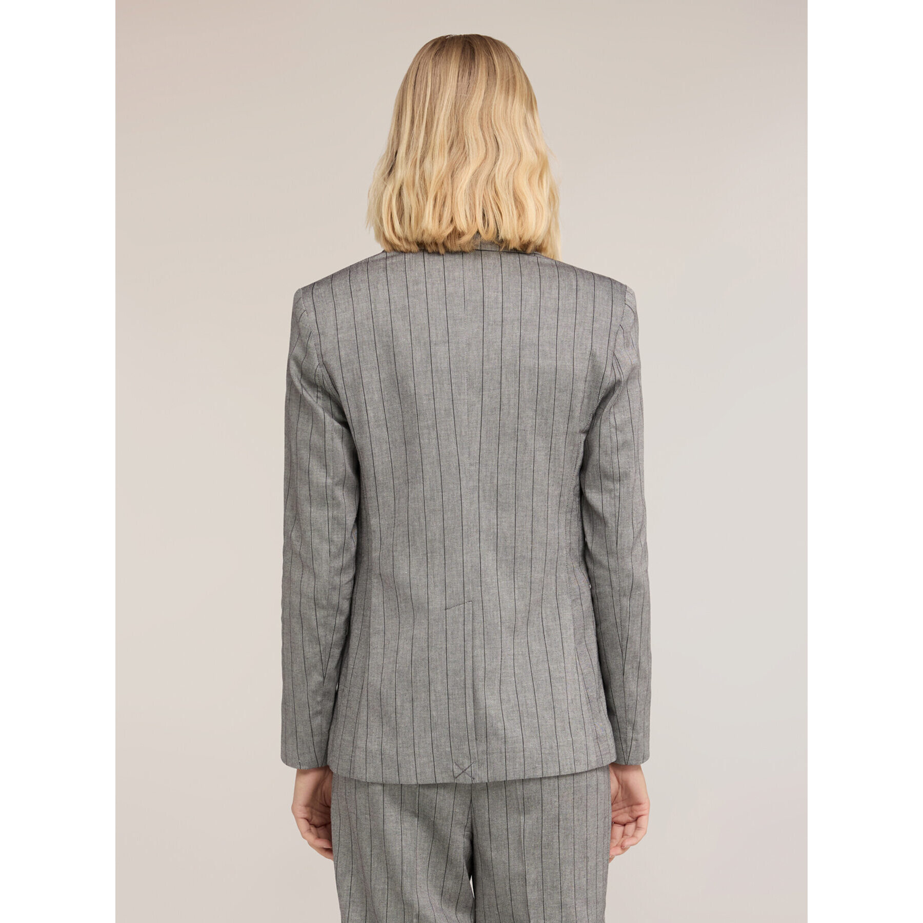 Motivi - Blazer cruzado de rayas diplomáticas en mezcla de lino - Gris