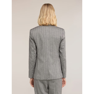 Motivi - Blazer cruzado de rayas diplomáticas en mezcla de lino - Gris