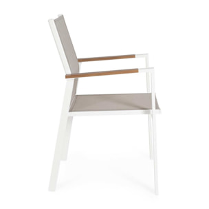 Set 4 sedie da giardino DENIA in textilene grigio tortora con inserti effetto legno e struttura bianca