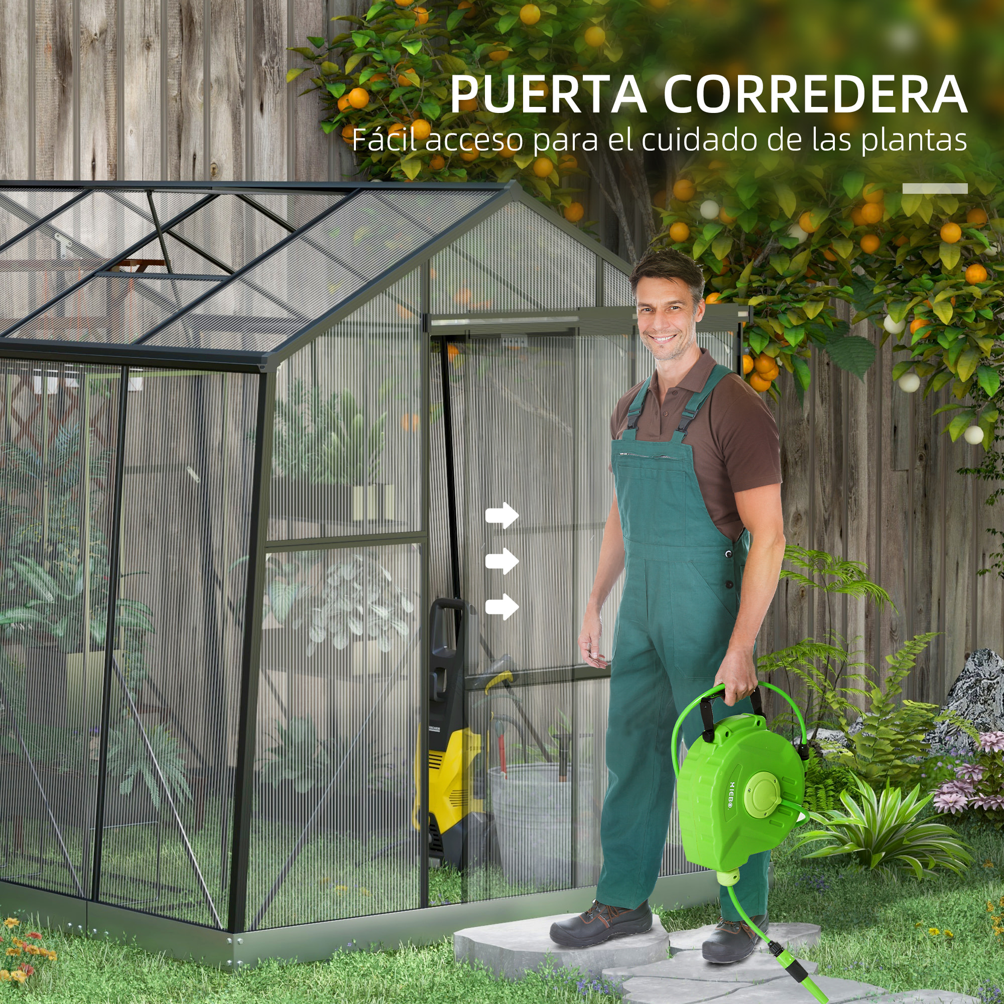 Invernadero de Jardín Policarbonato 2x2,5x2 m Invernadero de Huerto Vivero Casero con Marco de Aleación de Aluminio Ventana Regulable en 5 Niveles y Base para Cultivo Transparente y Negro