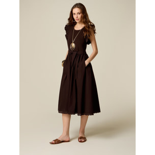 Oltre - Vestito flare bimaterico - Marrone