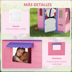 Casita Infantil Exterior e Interior 3 en 1, Casita Infantil de Jardín con Lanzamiento de Aros, Baloncesto, Casa de Juegos para Niños de 2-5 Años, Rosa y Morado