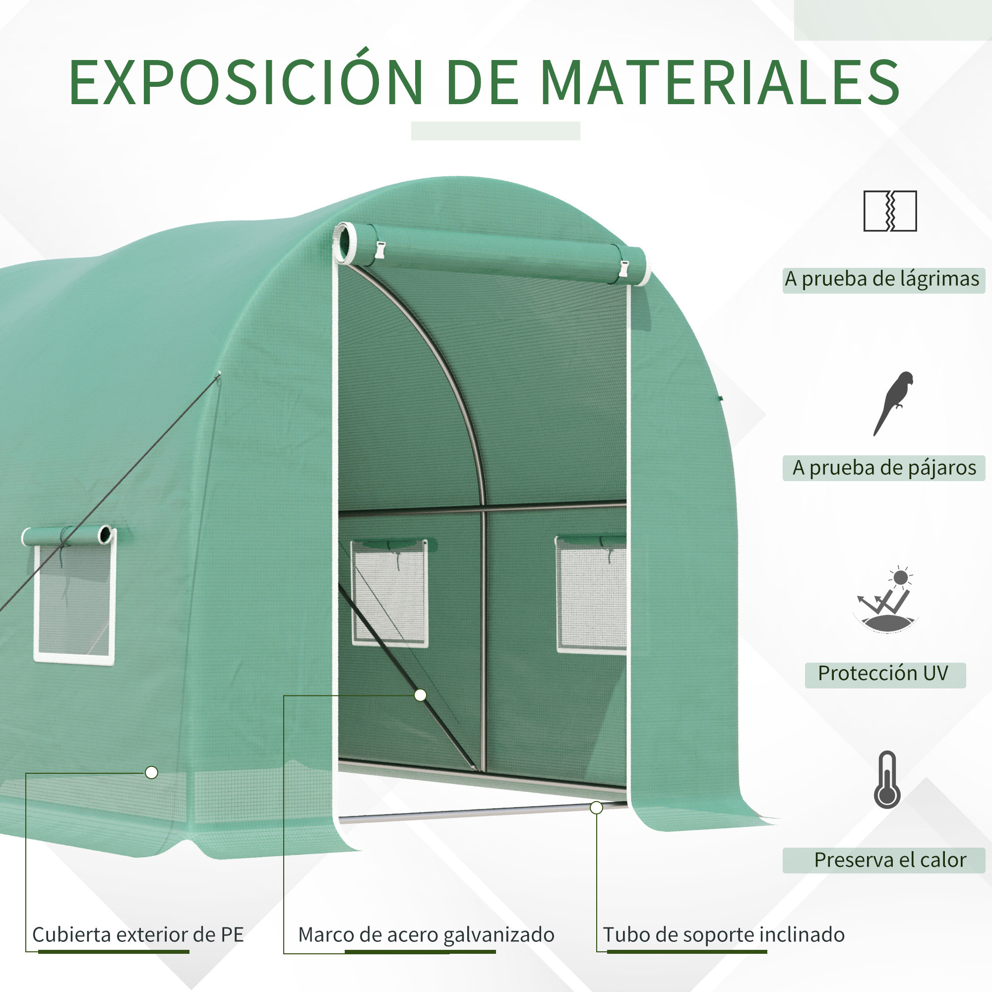 Invernadero Túnel de Jardín 3x2x1.9m Politunel Cultivo Planta Semilla 4 Ventanas