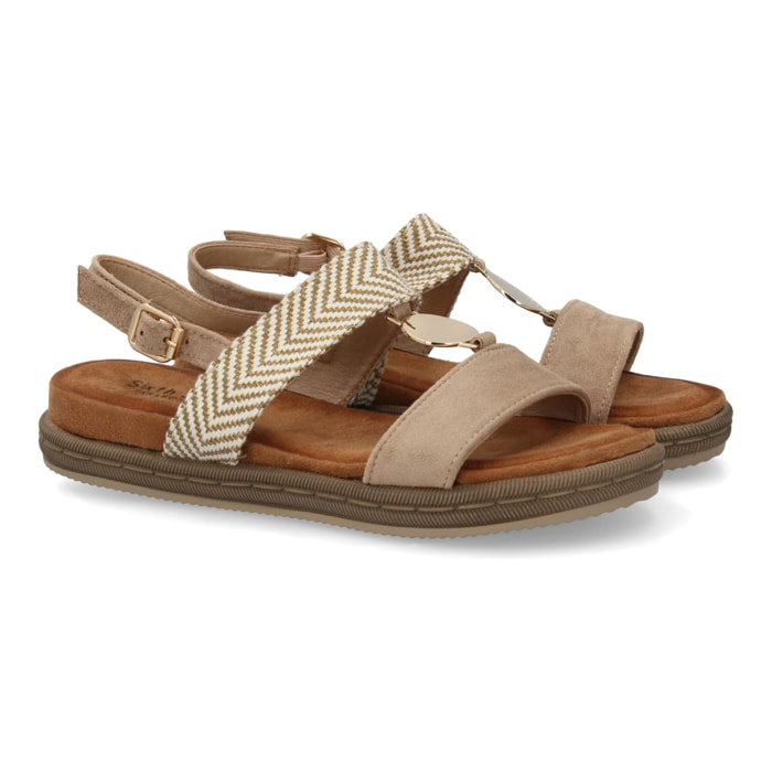 Sandalia mujer cómoda doble tira y adorno metálico