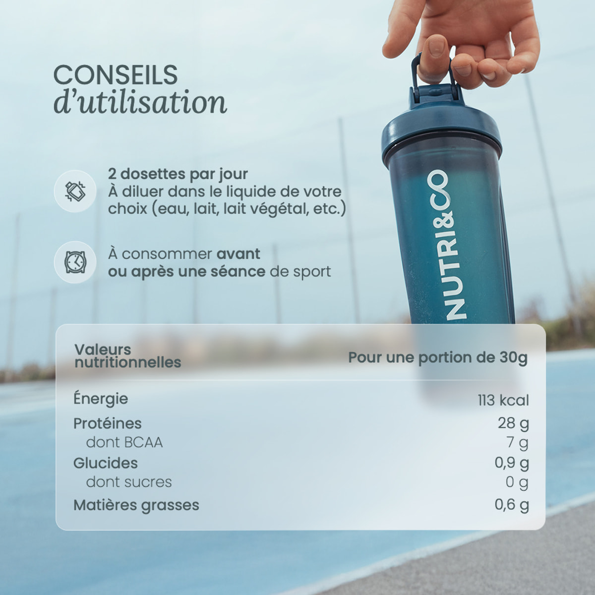 Nutri&Co Protéines Whey Isolat Native 94% en poudre - 900gr Goût Neutre