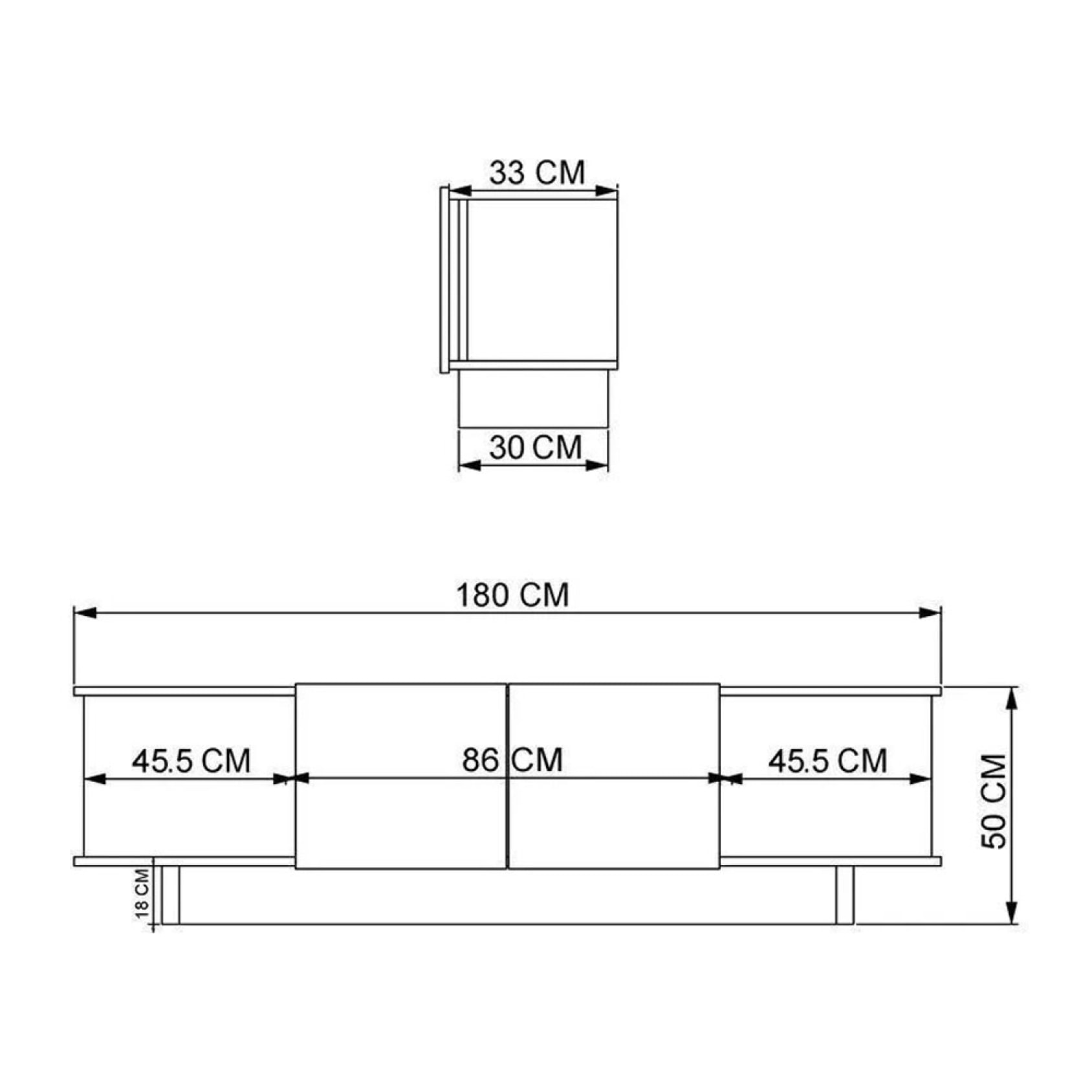 FALLS Meuble TV design avec placards aspect bois et gris anthracite 180cm