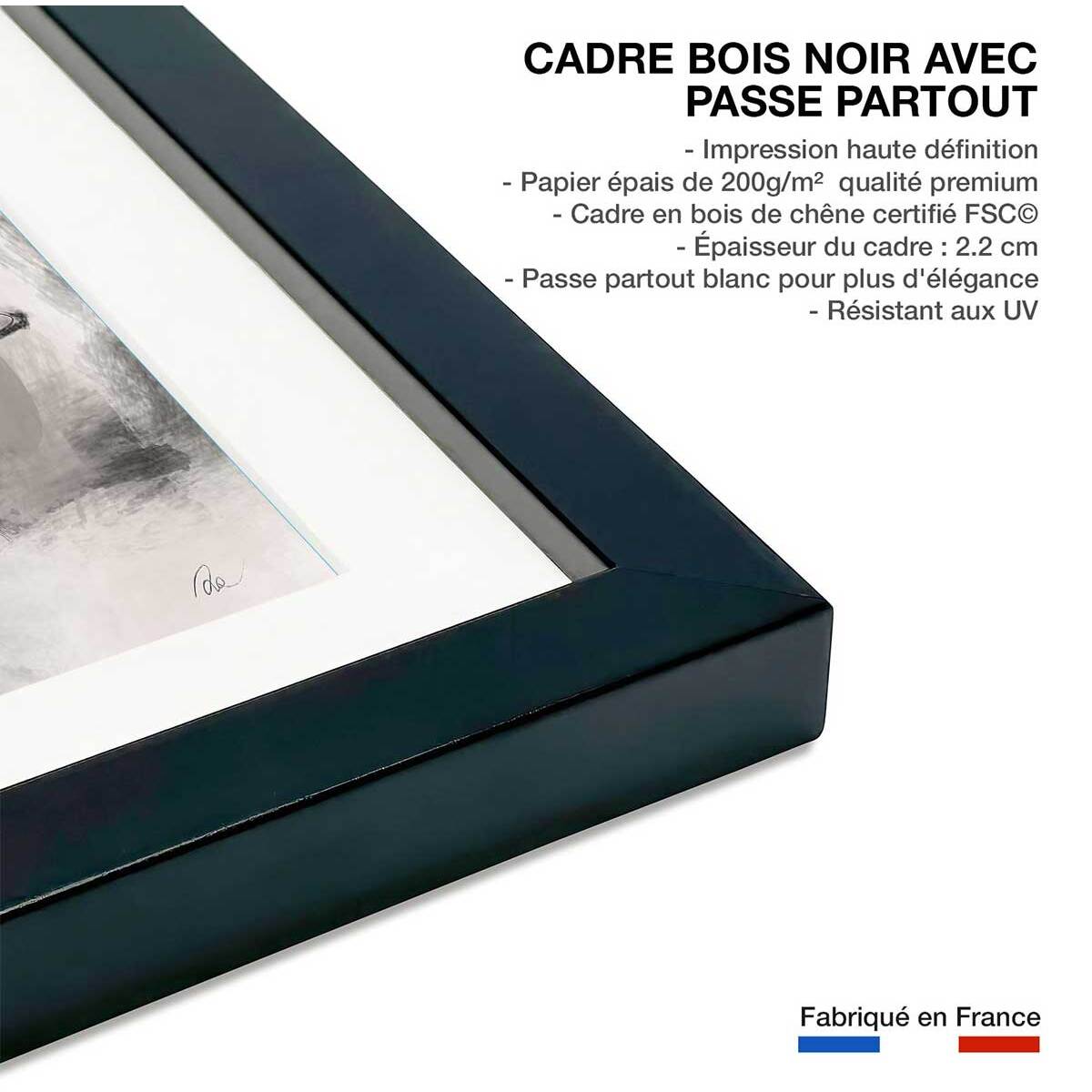 Affiche Eclats et courbe Affiche + cadre en bois - Noir