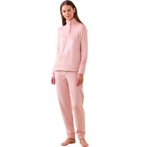 Pigiama donna heart in coral con collo tre bottoni Noidinotte