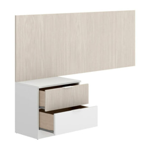 Testiera letto Omeka, Spalliera, Testata per camera da letto, Poggiatesta, 146x34 h106 cm, Bianco e Rovere