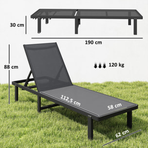 Pack de 2 Tumbonas de Jardín Exterior, Tumbonas Reclinables con Ruedas, Respaldo Ajustable de 4 Niveles, Estructura de Aluminio y Tela Textilene, Resistentes, para Playa, Piscina, Gris Oscuro