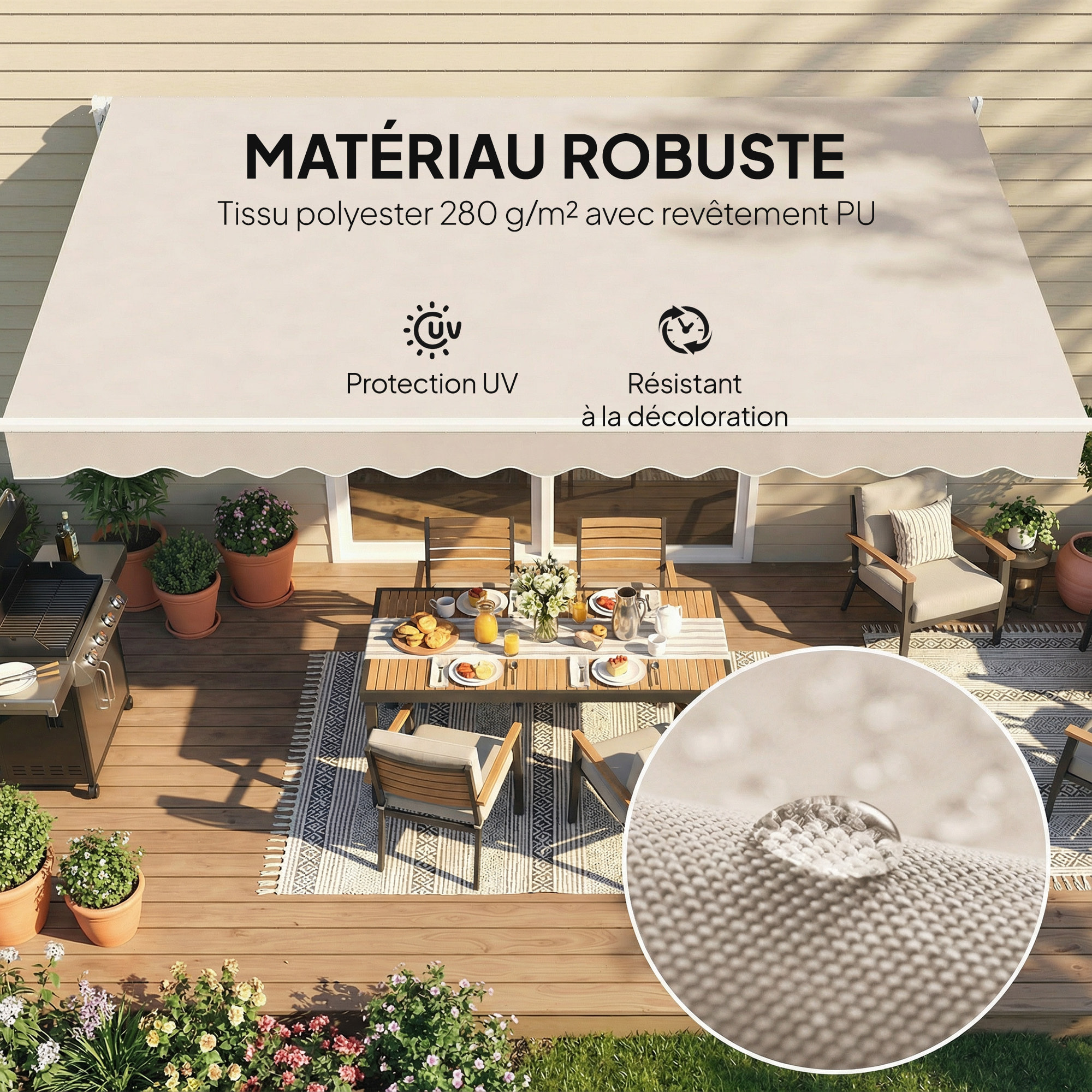 Toile de Remplacement pour Store Polyester Haute densité 280g/m² crème